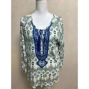 Lucky BRAND‎ - Diamond Shape Print and Navy Embroidered Modal Blend, Medium